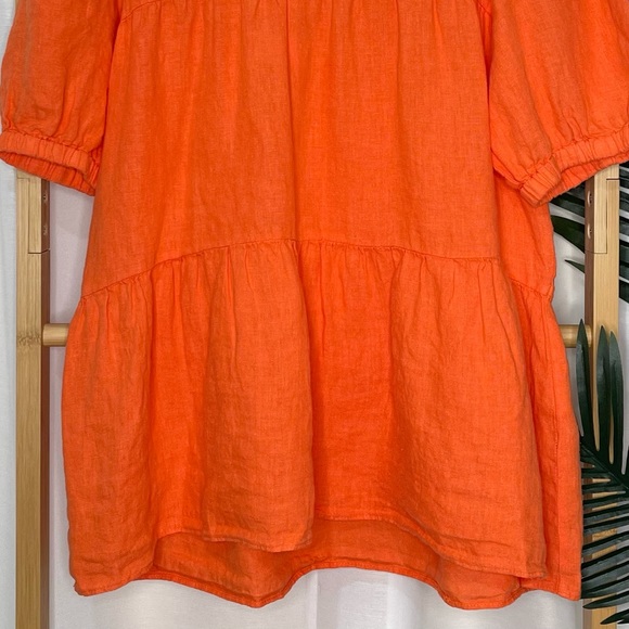 Zara Orange Linen Smock Top Blouse M - Picture 5 of 9